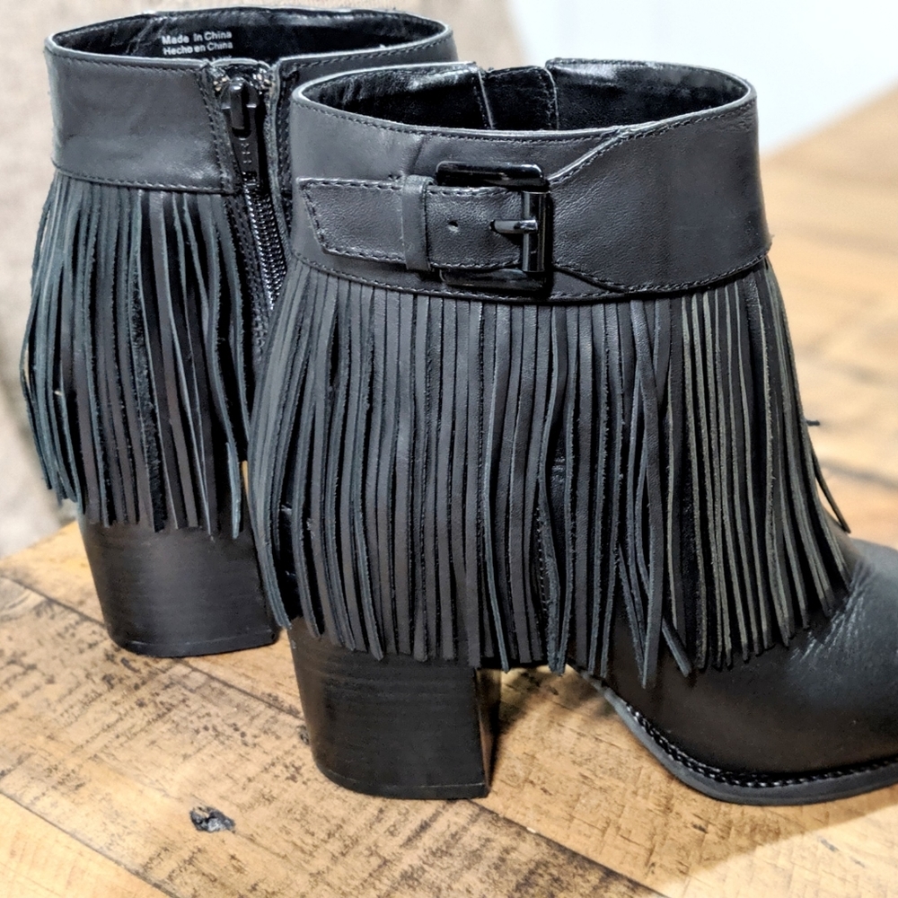 Aldo Leather Ankle Fringe Booties